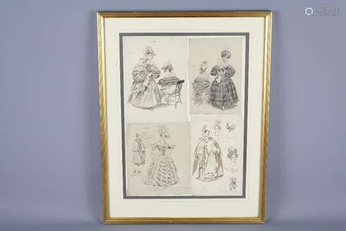 A 19th Century Original Watercolour, the sepia painting depicting four scenes of 19th Century Women, dated 1834 (Italian), approx 28 x 38 cms, glazed and framed