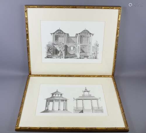 Four Chinese Architectural Prints, framed and glazed, approx 36 h x 49 w cms