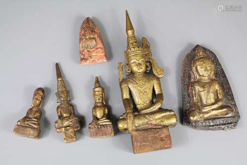 Miscellaneous Buddhist Carvings, together with a stone example and terracotta example, all seated in a contemplative pose