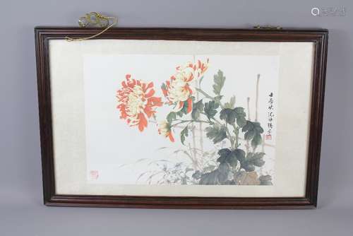 A Chinese Watercolour, depicting Chrysanthemum, approx 42 w x 30 h, framed and glazed, signed with both character marks and seal