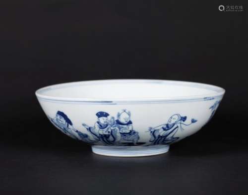 A CHINESE BLUE AND WHITE 'EIGHT IMMORTALS' BOWL, 'DA