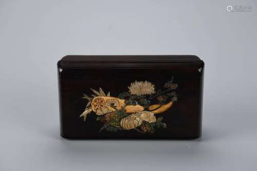 A CHINESE STONE INLAID ROSEWOOD BOX, QING DYNASTY