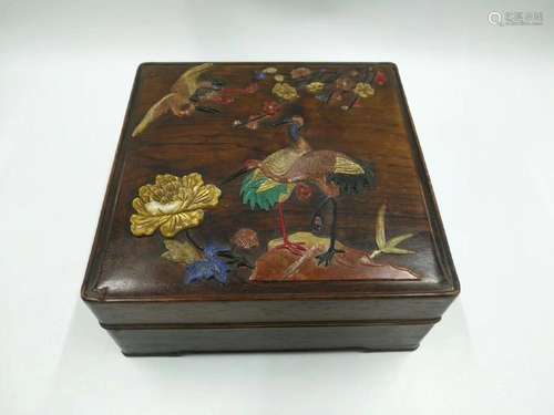 A CHINESE STONE INLAID WOOD BOX AND COVER, QING DYNASTY