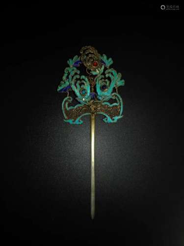 A CHINESE SILVER HAIR PIN, QING DYNASTY
