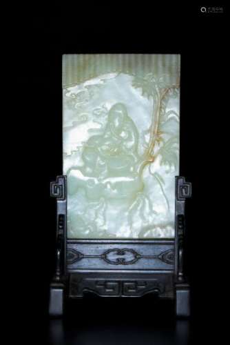A CHINESE WHITE JADE TABLE SCREEN, QING DYNASTY