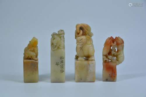 A GROUP OF CHINESE SOAPSTONE SEALS, QING DYNASTY