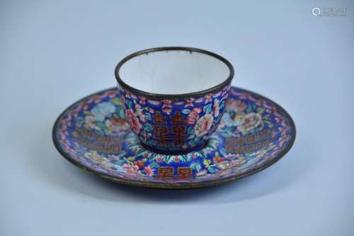A SET OF CHINESE ENAMELED BRONZE CUPS, QING DYNASTY