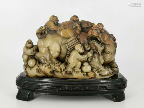 A CHINESE SOAPSTONE BOULDER, QING DYNASTY