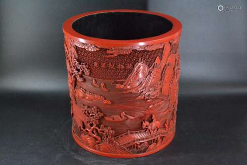 A CHINESE CINNABAR LACQUER BRUSH POT, QING DYNASTY