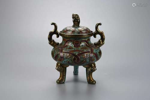 A CHINESE GILT DECORATED JUN TYPE CENSER, 'DA QING