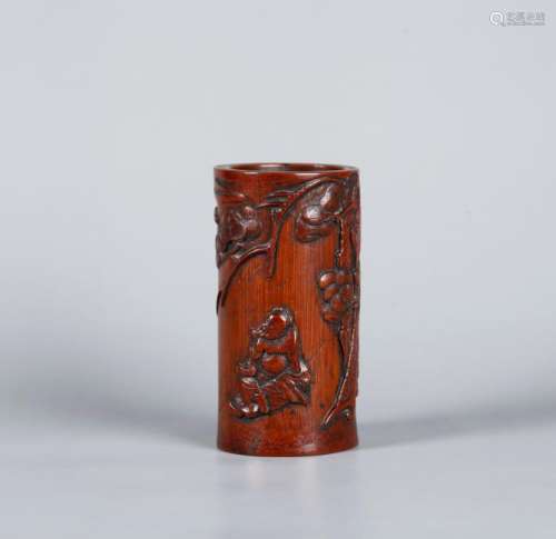 A CHINESE CARVED BAMBOO BRUSH POT, 17TH CENTURY
