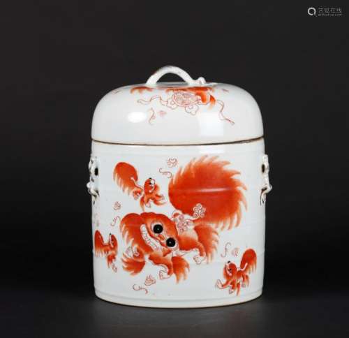 A IRON RED JAR AND COVER, REPUBLIC PERIOD