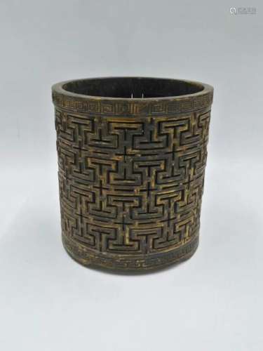 A CHINESE CARVED ZITAN BRUSH POT, QING DYNASTY