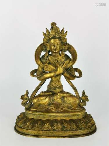 A CHINESE GILT BRONZE FIGURE TARA, QING DYNASTY