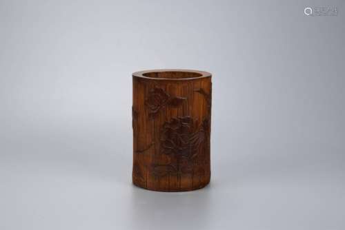 A CHINESE CARVED BAMBOO BRUSH POT, 18TH CENTURY