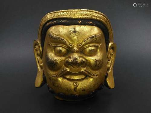 A CHINESE GILT BRONZE BUDDHA'S HEAD, QING DYNASTY