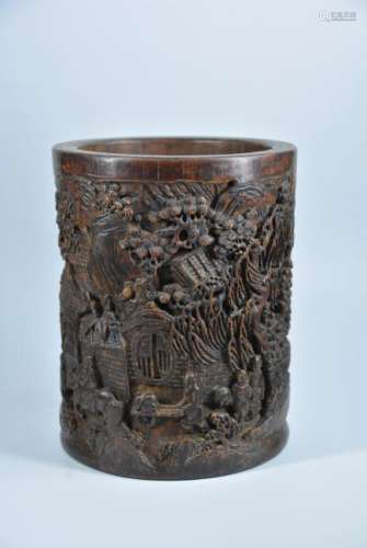 A CHINESE CARVED BAMBOO BRUSH POT, QING DYNASTY