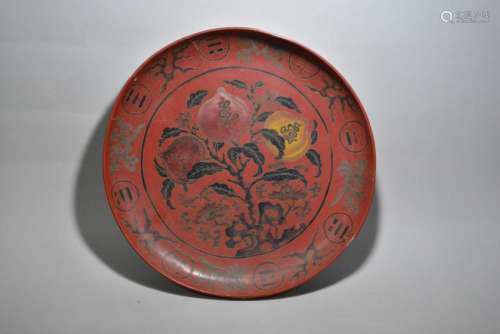 A CHINESE LACQUERED DISH,