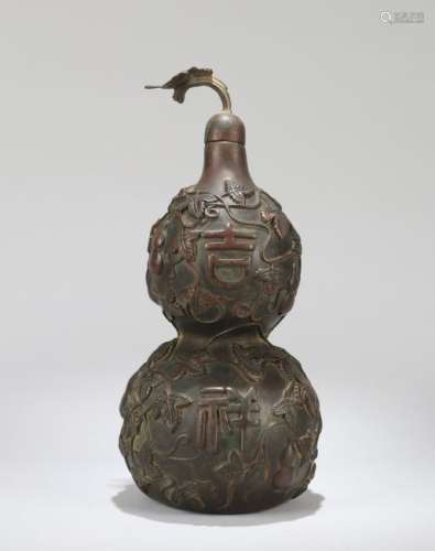 A CHINESE ENAMELED BRONZE DOUBLE-GOURD VASE, QING