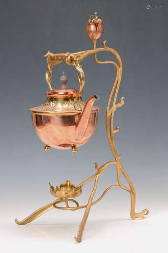 tea pot with warmer, Art Nouveau around 1900, copper