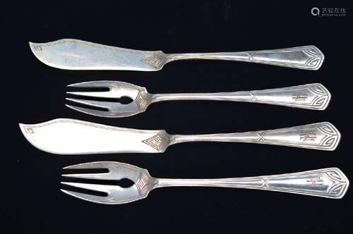 14-pieces Art Nouveau fish cutlery, German, around 1920