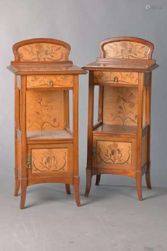 pair bedside tables, Nancy, around 1900, walnut