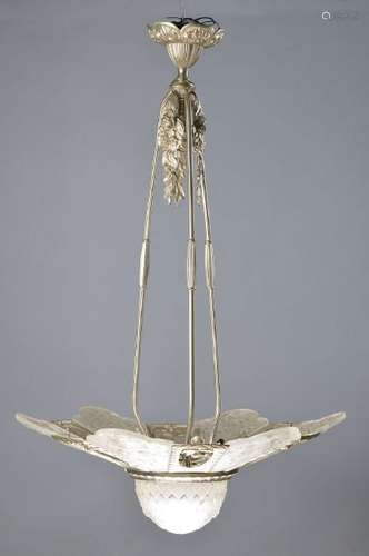 Art-Deco Ceiling lamp, France, 1920s, metal nickel