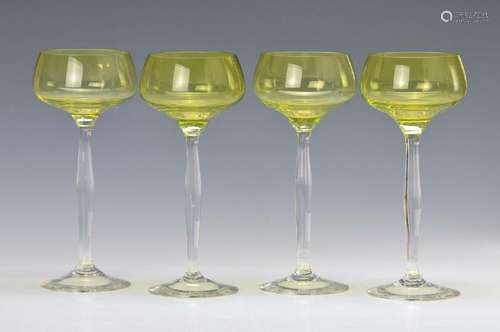 6 white wine glasses, Theresienthal, around 1900, green