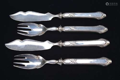 fish cutlery, German, around 1900, 800 silver handles