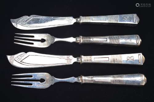 12-pieces fish cutlery, German, around 1906, 800 silver