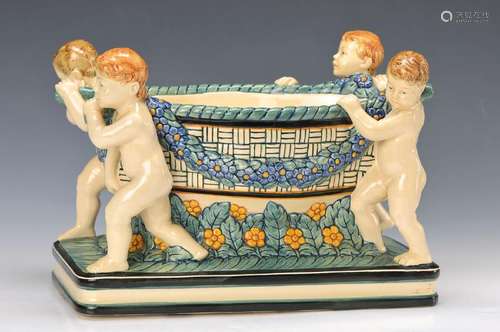 Jardiniere with four cupids, Karlsruher majolica