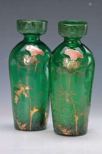 Pair of vases, France, around 1900, green glass