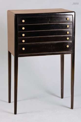 Small chest of drawers, France, 1940s, wood black