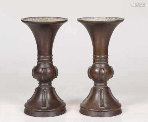 Pair of Chinese Bronze Gu Vase