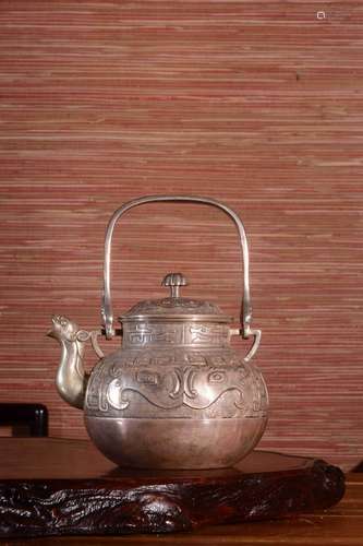 Chinese Silver Teapot w Phoenix Shape Spout