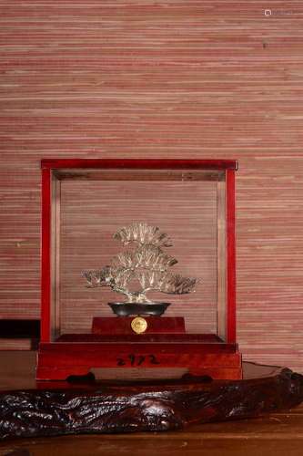 Japanese Silver Tree Planter w Show Case