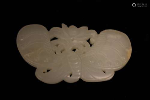 Chinese White Jade Carved Butterfly Pendant