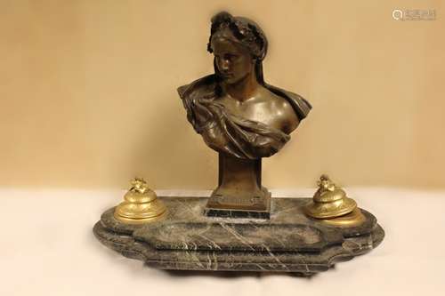 19th.C Bronze Figural Inkwell