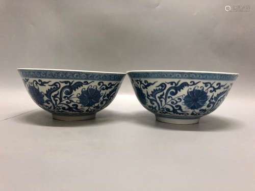 Pair of Chinese Blue and White Bowls