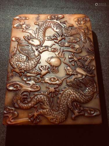 Chinese Soapstone Carved Plaque w Calligraphy