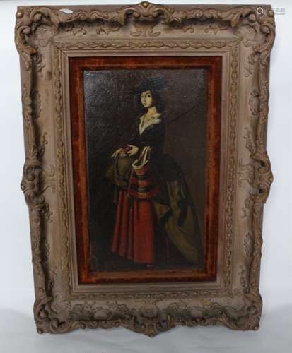 19th.C Oil on Wood w Frame