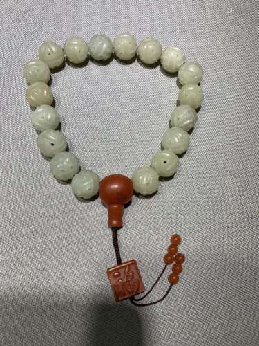 Chinese 18 Jade Beads Bracelet