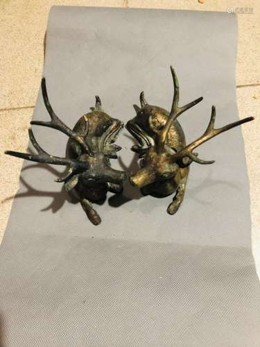 Pair of Chinese Bronze Deers