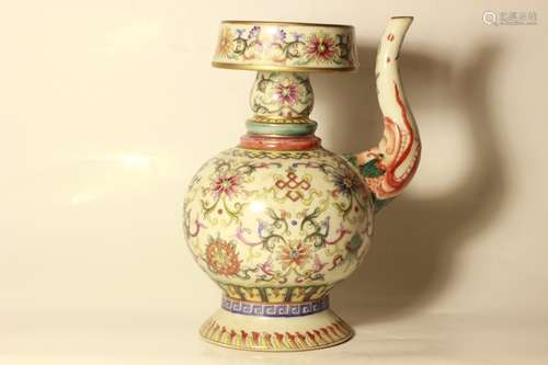 Chinese famille Rose Porcelain Wine Pot , Mark