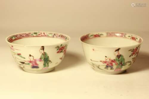 Pair 18th. Chinese Famille Rose Porcelain Cups
