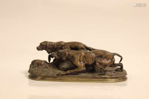 Two Bronze Hunting Dogs
