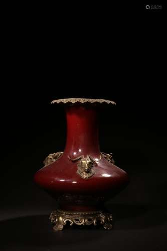 Qing Dynasty Chinese Red Glazed Vase w Seal