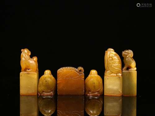 Republican,Group of Chinese Soapstone Seals w Case