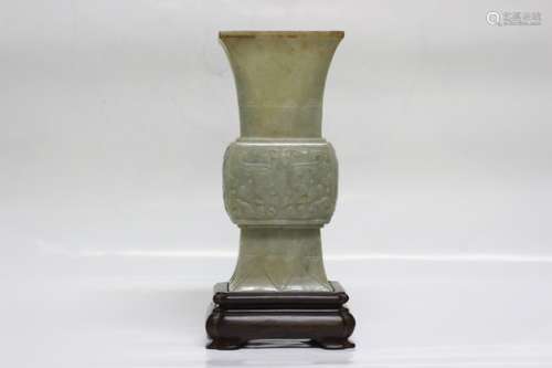 Chinese Jade Carved Gu Vase