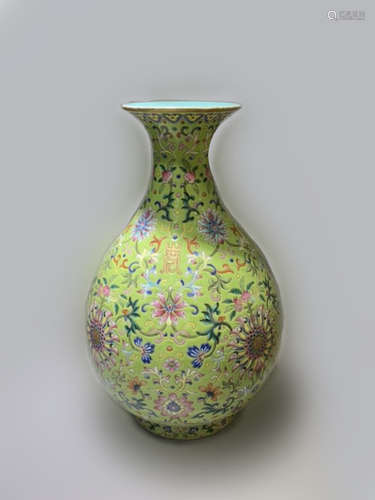 Chinese Famille Rose Yellow Ground Porcelain Vase